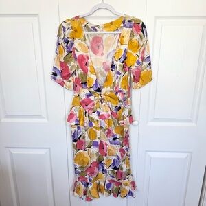Vintage CADAZ low back bow floral ruffle 100% silk dress SZ 8